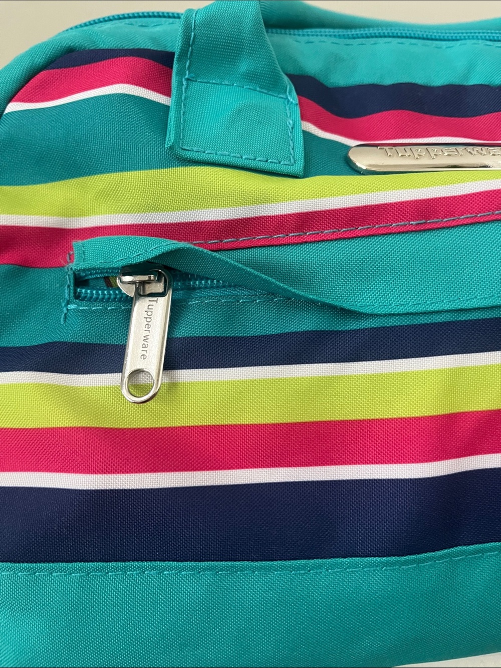 Teal Striped Tupperware Lunch Bag - Picture 3 of 6